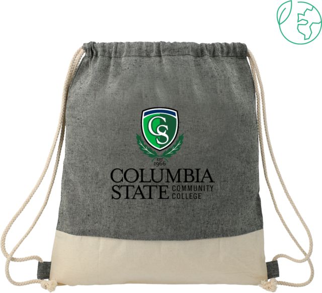 Columbia State CC Split Recycled Cotton Drawstring Bag Columbia State Community College Wordmark Stacked - ONLINE ONLY
