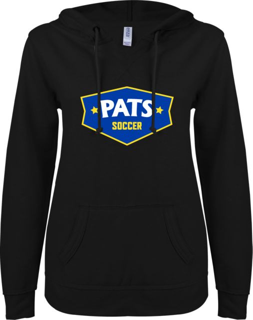 Patrick Henry ENZA Womens V Notch Raw Edge Fleece Hoodie Pats Soccer -  ONLINE ONLY