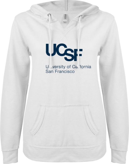 UCSF ENZA Womens V Notch Raw Edge Fleece Hoodie UCSF University of California San Francisco