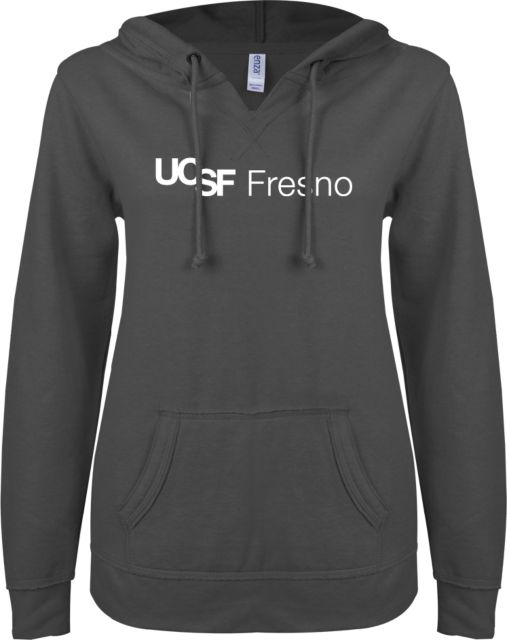 UCSF ENZA Womens V Notch Raw Edge Fleece Hoodie UCSF Fresno