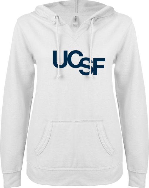 UCSF ENZA Womens V Notch Raw Edge Fleece Hoodie UCSF