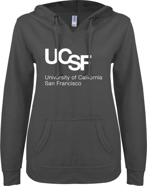 UCSF ENZA Womens V Notch Raw Edge Fleece Hoodie UCSF University of California San Francisco