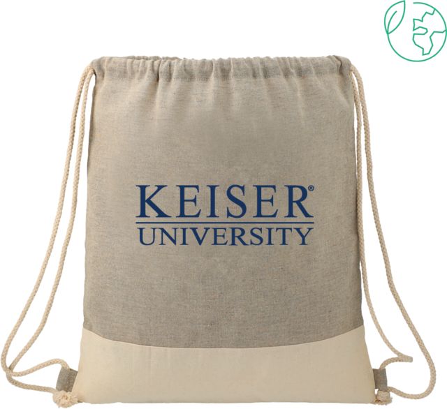 Keiser Split Recycled Cotton Grey/Natural Drawstring Bag Keiser University Stacked - ONLINE ONLY