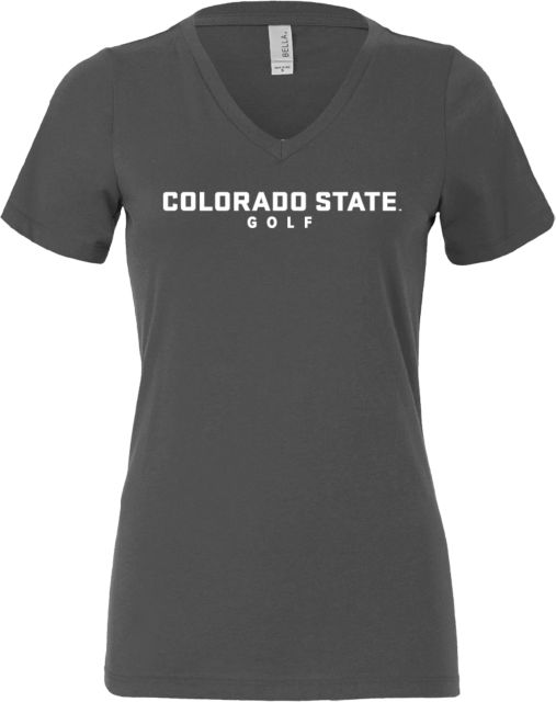 Colorado State Bella + Canvas Womens Asphalt V Neck Cotton T Shirt Colorado State Official Wordmark - Golf