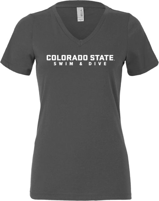 Colorado State Bella + Canvas Womens Asphalt V Neck Cotton T Shirt Colorado State Official Wordmark - Swim and Dive