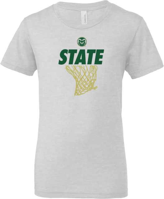 Colorado State Bella + Canvas Youth Jersey T Shirt State w/ Colorado State Primary Mark Basketball - Net