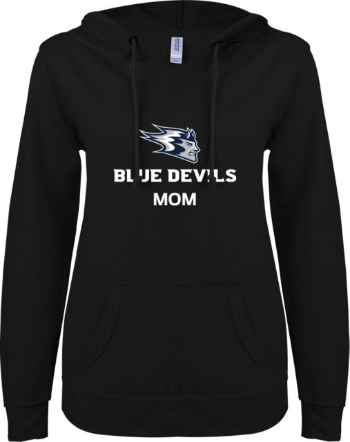 UW Stout ENZA Ladies V Notch Raw Edge Fleece Hoodie Mom - ONLINE ONLY