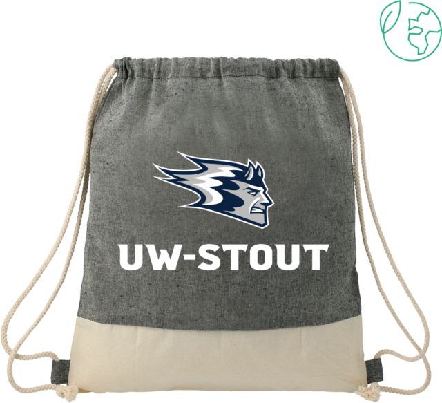 UW Stout Split Recycled Cotton Drawstring Bag Blaze UW-Stout Lock Up- ONLINE ONLY