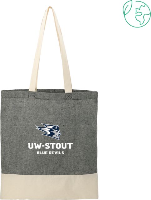 UW Stout Split Recycled Cotton Twill Convention Tote Blaze UW-Stout Devils Lock Up- ONLINE ONLY