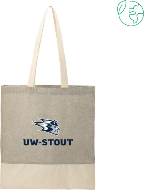 UW Stout Split Recycled Cotton Twill Convention Tote Blaze UW-Stout Lock Up- ONLINE ONLY
