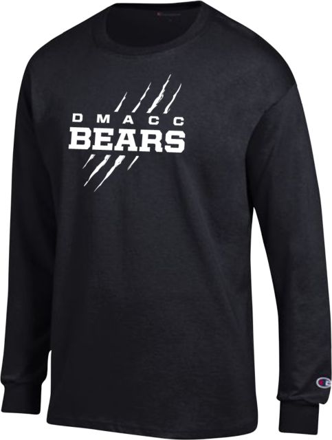 Des Moines Champion Long Sleeve T Shirt DMACC Bears Wordmark with Bear Scratch - ONLINE ONLY