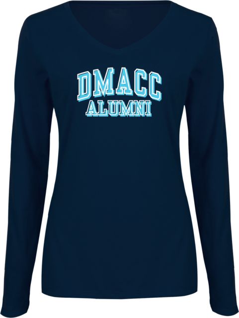 Des Moines Womens Long Sleeve V Neck Tee  DMACC - Alumni Outline Shadow - ONLINE ONLY