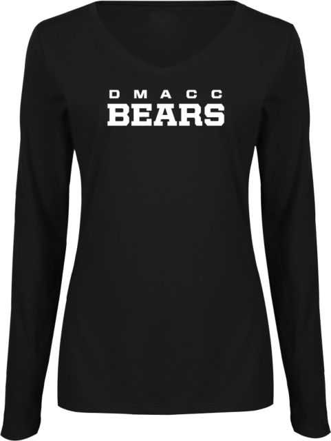 Des Moines Womens Long Sleeve V Neck Tee  DMACC Bears Wordmark - ONLINE ONLY