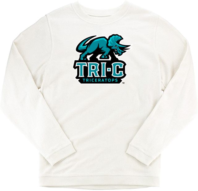 Cuyahoga CC Boxercraft Womens Cream Corded Crew Tri-C Triceratops Primary Mascot Mark - ONLINE ONLY