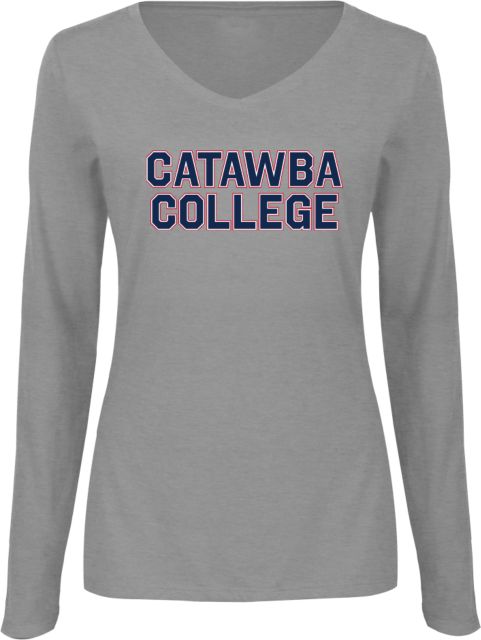 Catawba Womens Long Sleeve V Neck Tee Catawba Primary Wordmark - ONLINE ONLY