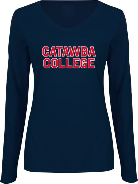 Catawba Womens Long Sleeve V Neck Tee Catawba Primary Wordmark - ONLINE ONLY