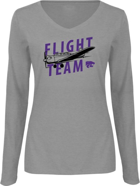 Kansas State Womens Long Sleeve V Neck Tee  K State Salina Flight Team w Mascot - ONLINE ONLY