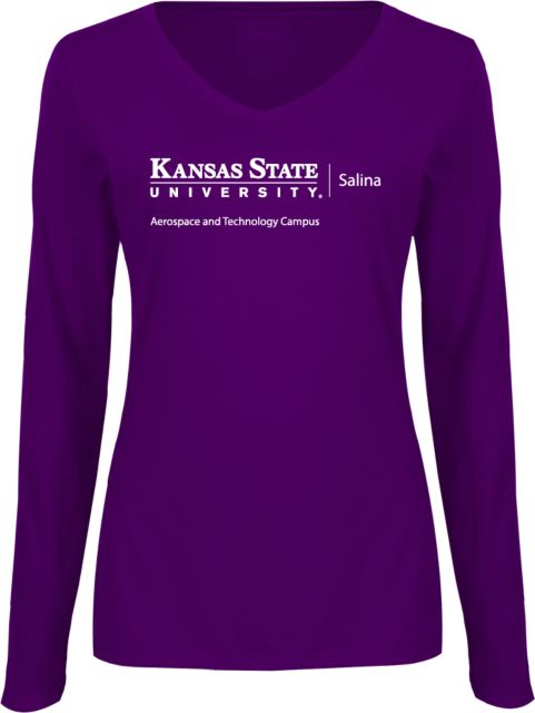Kansas State Womens Long Sleeve V Neck Tee  K State Salina Aerospace and Tech Campus Vertical - ONLINE ONLY
