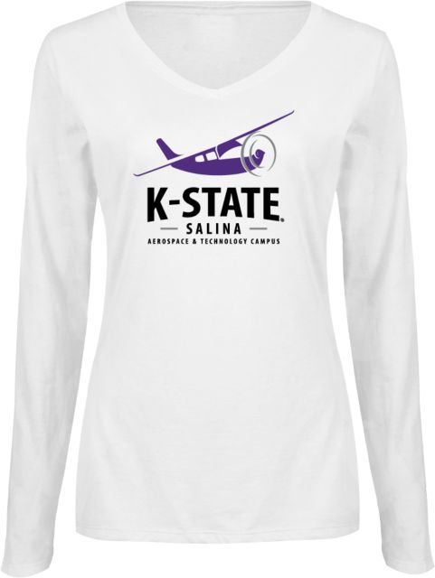 Kansas State Womens Long Sleeve V Neck Tee  K State Salina Slanted Plane - ONLINE ONLY