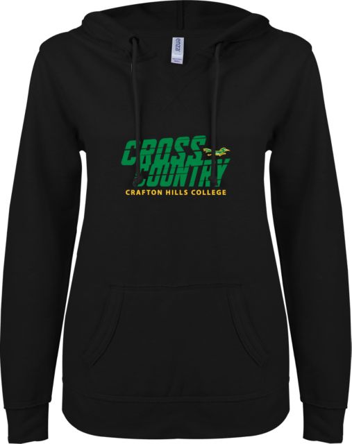 Crafton Hills ENZA Womens V Notch Raw Edge Fleece Hoodie Crafton Hills College Cross Country - ONLINE ONLY