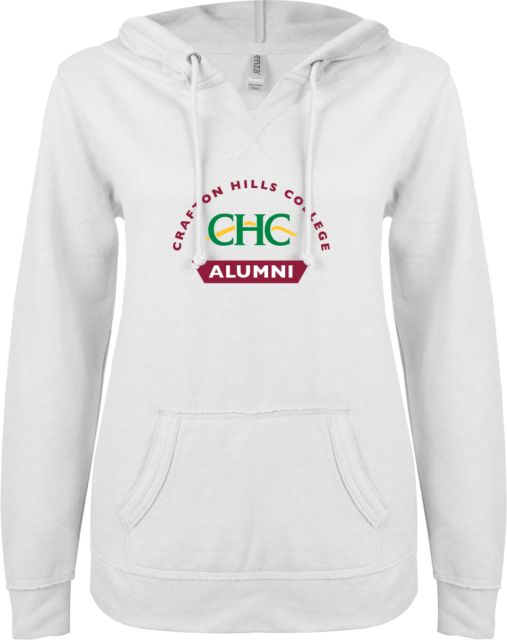 Crafton Hills ENZA Womens V Notch Raw Edge Fleece Hoodie Crafton Hills College Arch - Alumni - ONLINE ONLY
