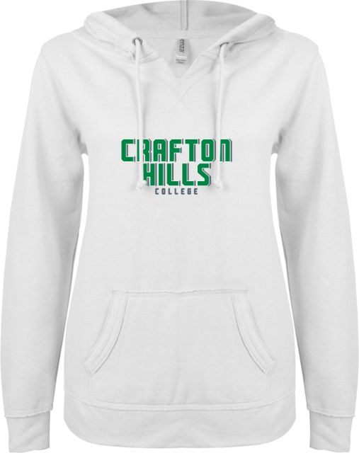 Crafton Hills ENZA Womens V Notch Raw Edge Fleece Hoodie Crafton Hills College Shadow Stacked - ONLINE ONLY