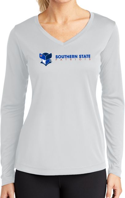 Southern State Womens Performance Long Sleeve V Neck Shirt Sothern State Patriots Wordmark - ONLINE ONLY