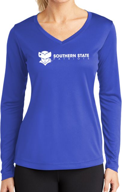 Southern State Womens Performance Long Sleeve V Neck Shirt Sothern State Patriots Wordmark - ONLINE ONLY