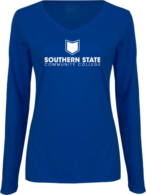 Southern State Womens Long Sleeve V Neck Tee  Sothern State Community College Primary Mark Stacked - ONLINE ONLY