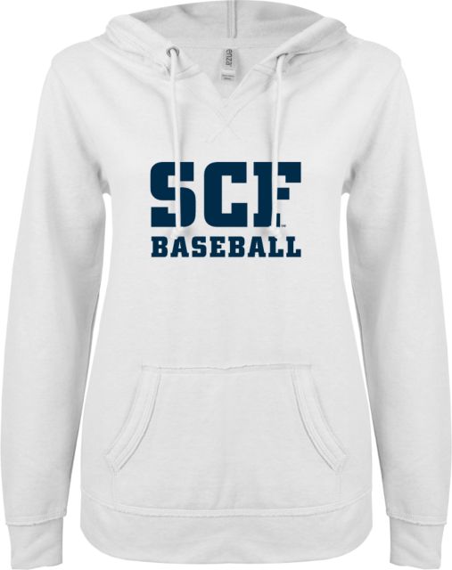 State College of Florida ENZA Ladies V Notch Raw Edge Fleece Hoodie Baseball - ONLINE ONLY