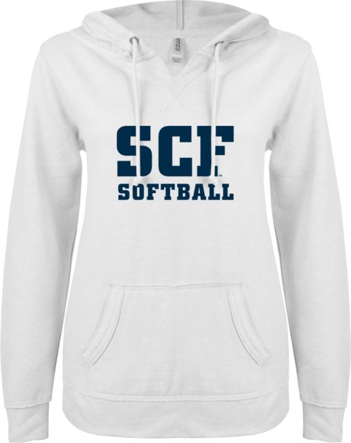 State College of Florida ENZA Ladies V Notch Raw Edge Fleece Hoodie Softball - ONLINE ONLY