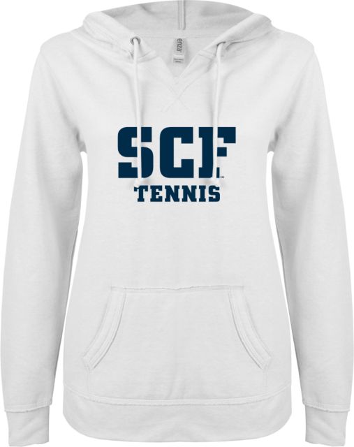 State College of Florida ENZA Ladies V Notch Raw Edge Fleece Hoodie Tennis - ONLINE ONLY