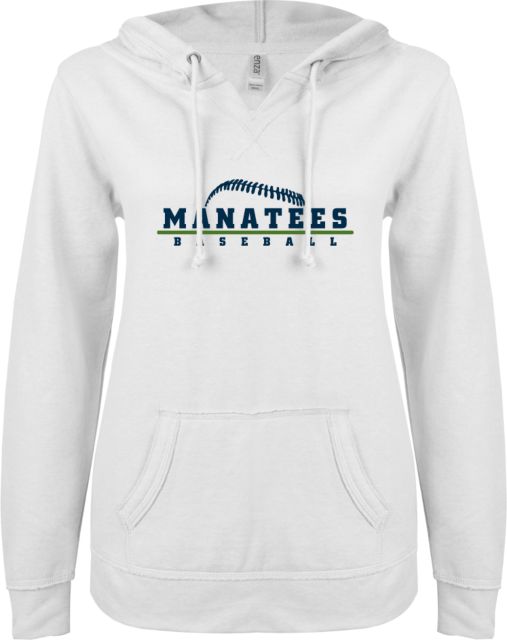 State College of Florida ENZA Ladies V Notch Raw Edge Fleece Hoodie Baseball - ONLINE ONLY