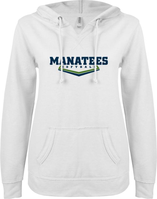 State College of Florida ENZA Ladies V Notch Raw Edge Fleece Hoodie Softball - ONLINE ONLY
