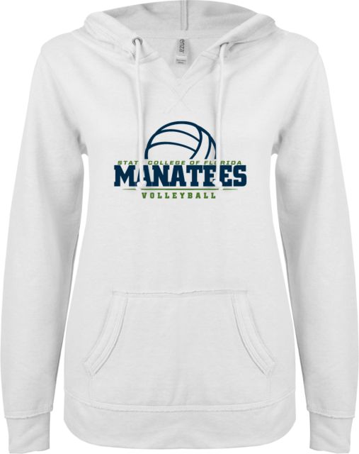 State College of Florida ENZA Ladies V Notch Raw Edge Fleece Hoodie Volleyball - ONLINE ONLY