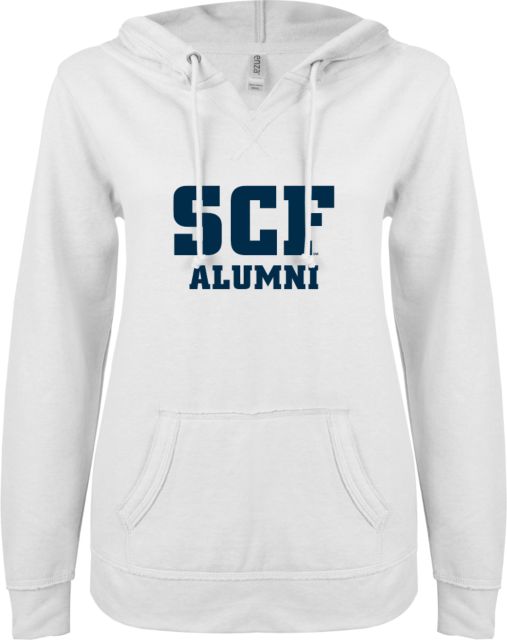 State College of Florida ENZA Ladies V Notch Raw Edge Fleece Hoodie Alumni - ONLINE ONLY