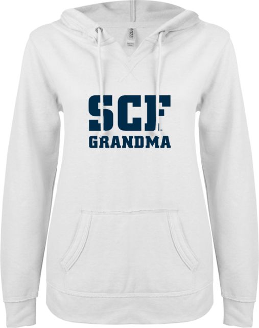 State College of Florida ENZA Ladies V Notch Raw Edge Fleece Hoodie Grandma - ONLINE ONLY