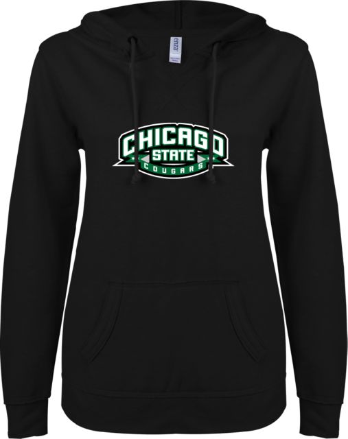 Chicago State ENZA Ladies V Notch Raw Edge Fleece Hoodie Chicago State Cougars - ONLINE ONLY