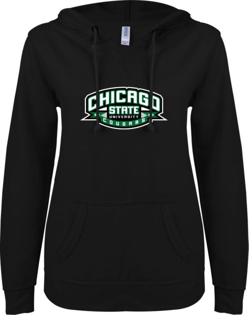 Chicago State ENZA Ladies V Notch Raw Edge Fleece Hoodie Chicago State Cougars - ONLINE ONLY
