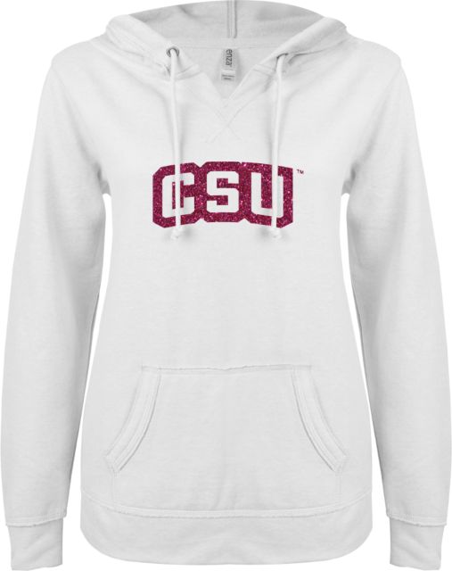Chicago State ENZA Ladies V Notch Raw Edge Fleece Hoodie CSU Glitter - ONLINE ONLY