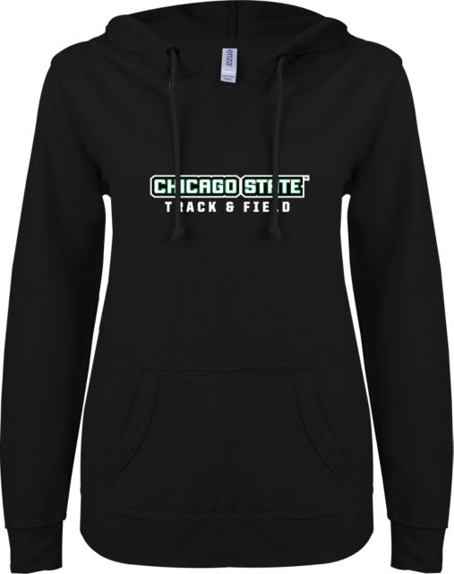 Chicago State ENZA Ladies V Notch Raw Edge Fleece Hoodie Track and Field - ONLINE ONLY