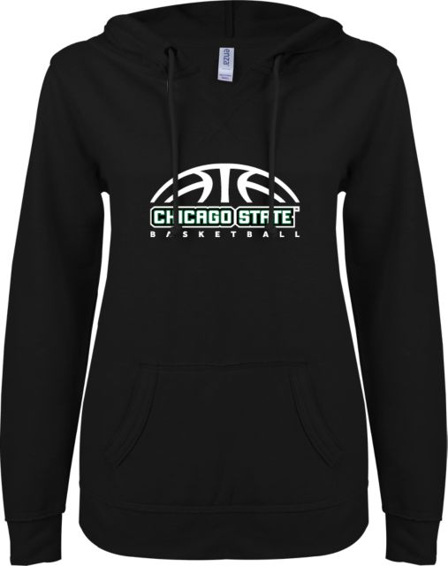 Chicago State ENZA Ladies V Notch Raw Edge Fleece Hoodie Basketball - ONLINE ONLY