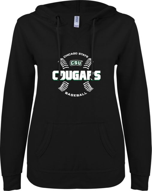 Chicago State ENZA Ladies V Notch Raw Edge Fleece Hoodie Baseball - ONLINE ONLY