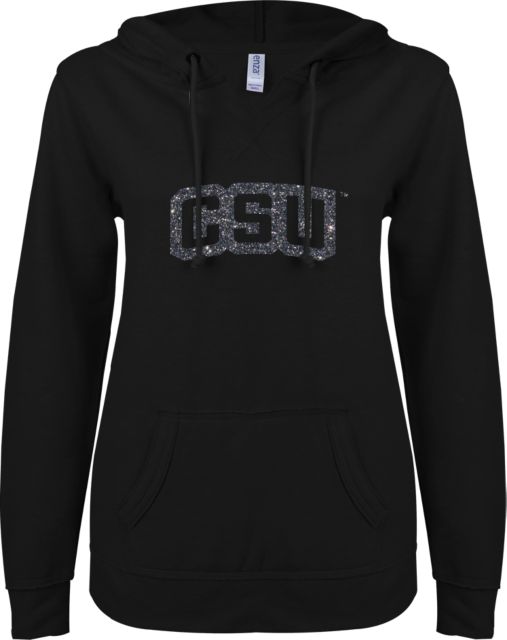 Chicago State ENZA Ladies V Notch Raw Edge Fleece Hoodie CSU Soft Glitter - ONLINE ONLY