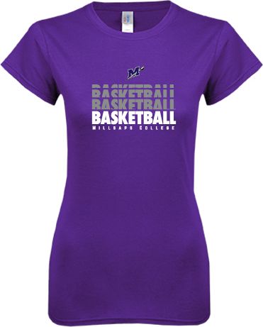 Millsaps Next Level Ladies SoftStyle Junior Fitted Tee Basketball Repeating - ONLINE ONLY