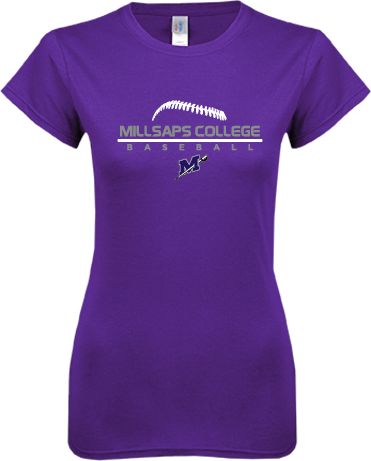 Millsaps Next Level Ladies SoftStyle Junior Fitted Tee Millsaps College Baseball Stacked - ONLINE ONLY