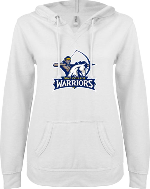 Dine College ENZA Womens V Notch Raw Edge Fleece Hoodie Primary Mark - ONLINE ONLY
