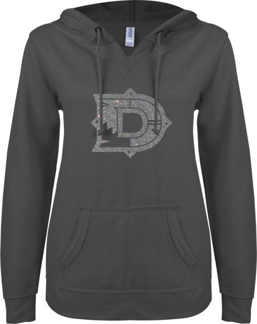 Dine College ENZA Womens V Notch Raw Edge Fleece Hoodie Primary Mark Soft Glitter - ONLINE ONLY