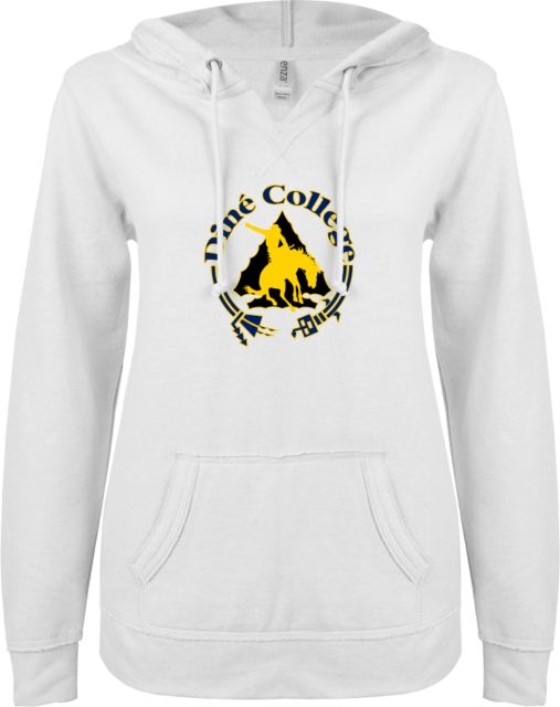 Dine College ENZA Womens V Notch Raw Edge Fleece Hoodie Dine College Logo 1 - ONLINE ONLY