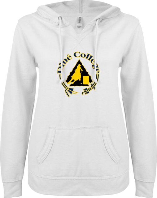 Dine College ENZA Womens V Notch Raw Edge Fleece Hoodie Dine College Logo 2 - ONLINE ONLY